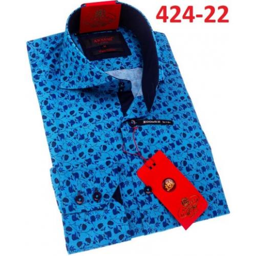 Axxess Blue Cotton Modern Fit Dress Shirt With Button Cuff 424-22
